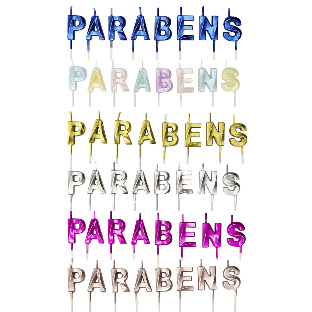 Vela Aniversário Parabéns Design Luxo Várias Cores 8 Und.