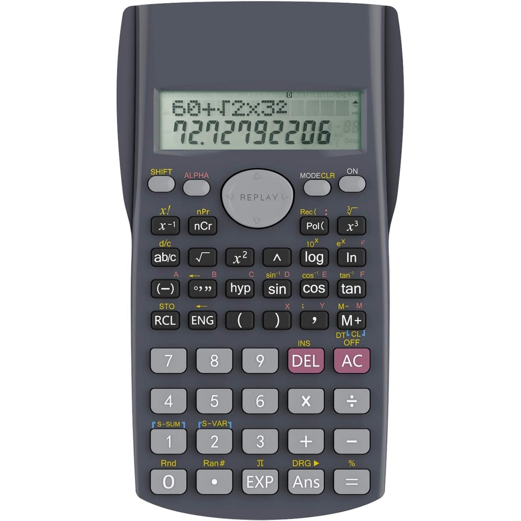 Calculadora científica de engenharia de 2 linhas, adequada para escola e negócios (preto)