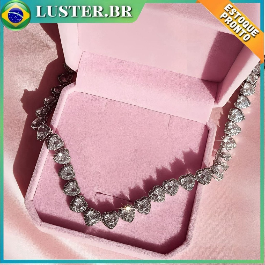 Colar de corrente cubana em formato de coração, joia de luxo, hipoalergênica e adequada para uso diário em Oferta na Shopee