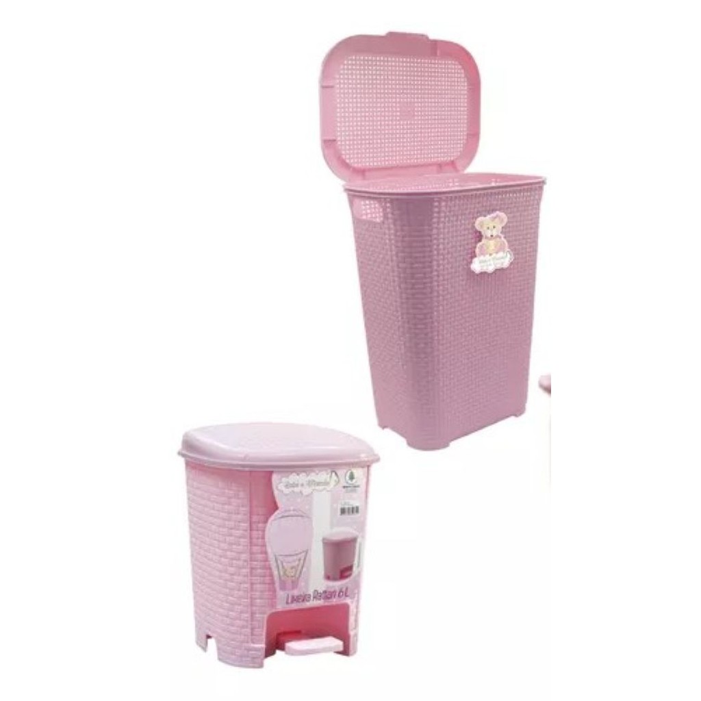 KIT Cesto Organizador Roupas 30l + LIXEIRA 6L  Infantil Bebê ROSA