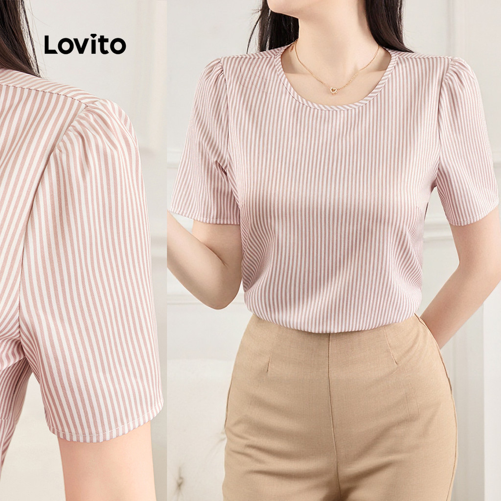 (New) Lovito Blusa Casual Primavera/verão Blusa de Tom Cáqui Leve para mulheres L150AD974