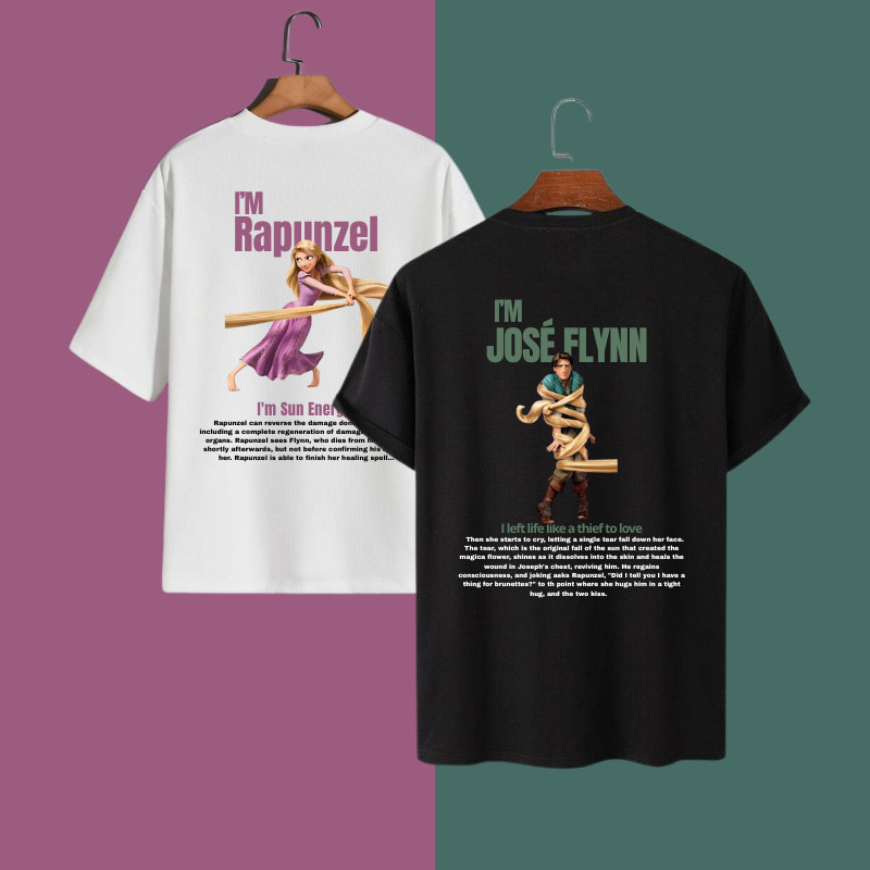Conjunto Camiseta Rapunzel e José Flynn Kit Casal Filme Enrolados Trendbox Mania