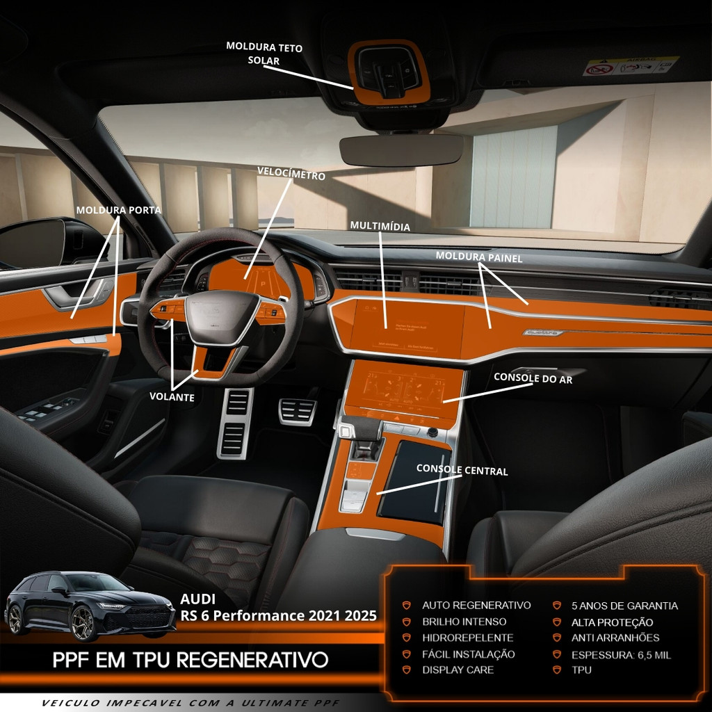 Película PPF Proteção Kit Interior Exterior Audi RS6 Performance 2021 2022 2023 2024 2025 Transparente TPU