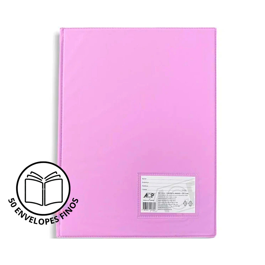 Pasta Catálogo com 50 Plásticos Finos Rosa - ACP em Oferta na Shopee