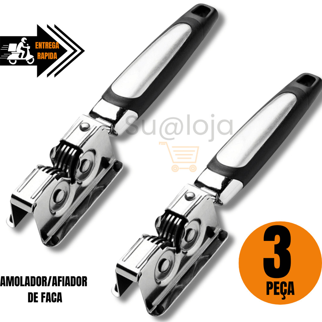 Kit 3 Amolador Afiador De Facas Em Aço Inox Profissional Com 4 Afiadores Profissional