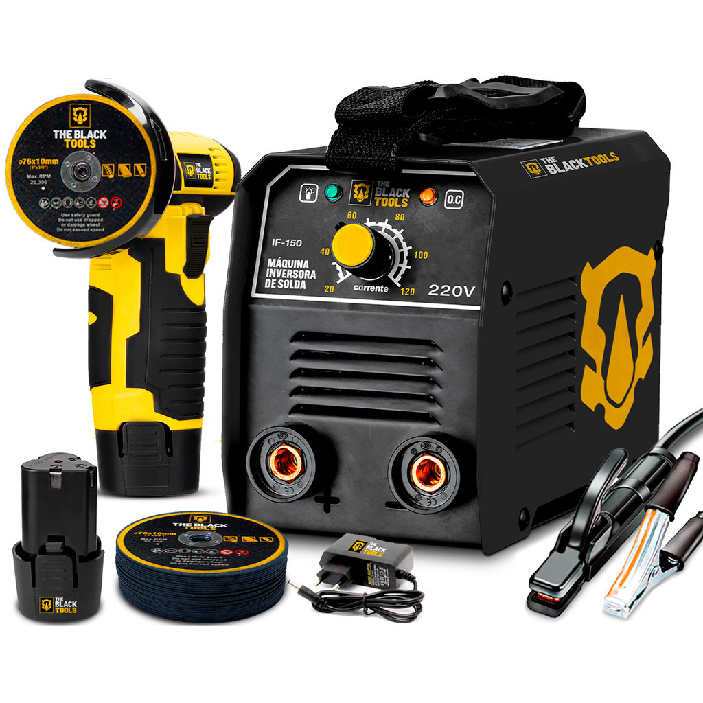 Maquina Inversora Solda 120a 220v Tig Mma + Mini Lixadeira Angular 12v Á Bateria em Oferta na Shopee