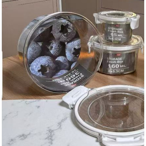 Kit 3 Mini Potes Pote Hermético Acrílico Organizador de Geladeira Tampa Alta Vedação em Silicone WL-2505