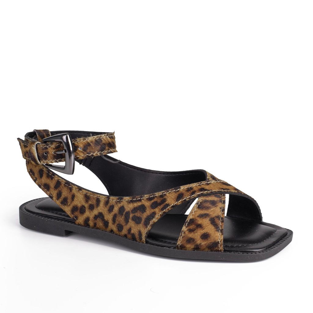 Sandália Tanara Rasteira Em Couro Animal Print Feminina T9173 em Oferta na Shopee