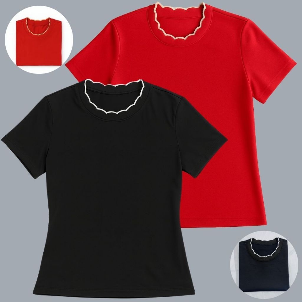 Kit 2 Camisetas Babylook Femininas Gola Lurex Trabalhada Escolha Sua Cor ou Unidade em Oferta na Shopee