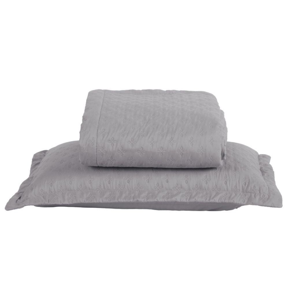 Kit Cobre Leito Colcha Casa Scarpa Atualle Solteiro Dupla Face Microfibra 2 Peças - Cinza