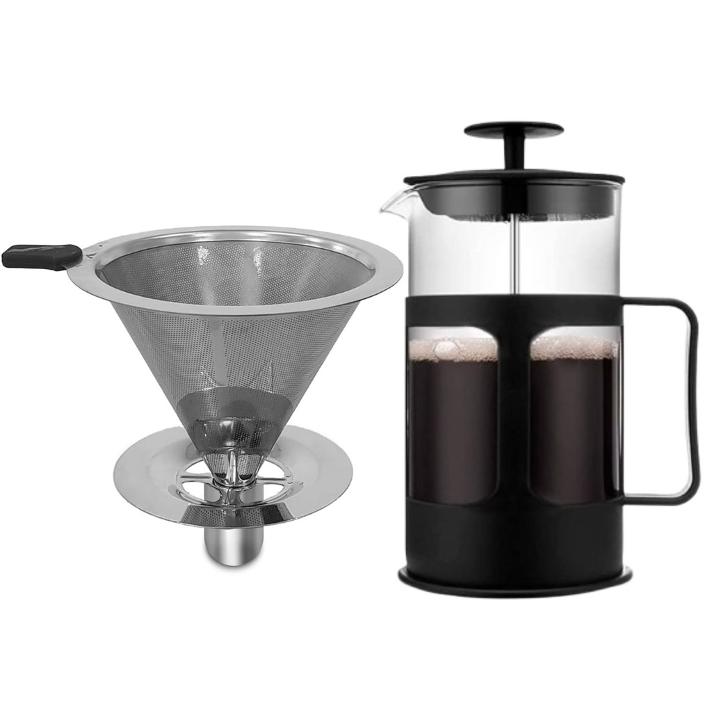 Kit Coador Ecológico Inox + Prensa Francesa 650ml Preto