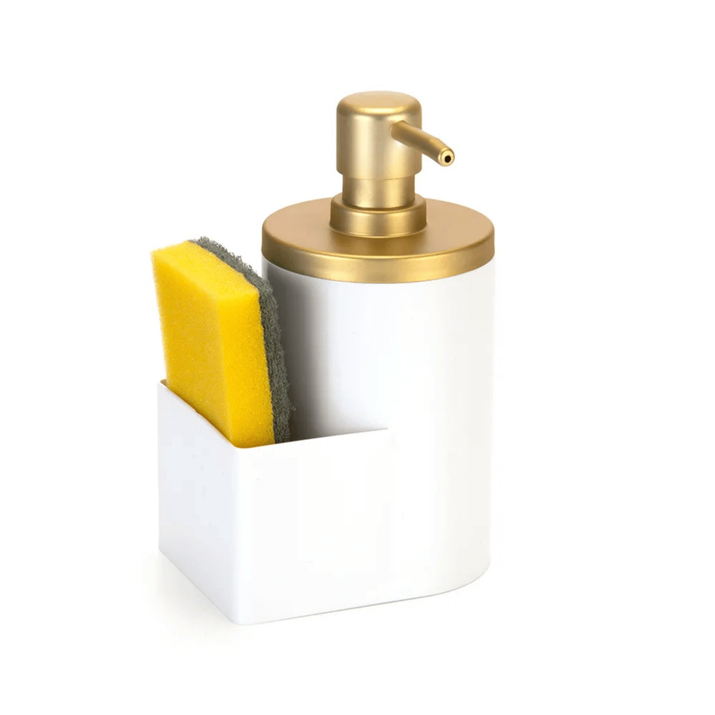 Dispenser Porta Detergente Dosador 600ml Com Suporte p/ Esponja Branco Arthi em Oferta na Shopee