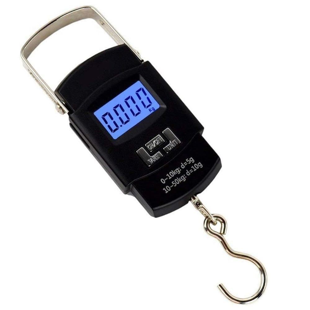 Imagem Balança Portátil De Mão Digital Com Gancho Para Mala Bagagem Pesca Ate 50 Kg Balança De Mala Compacta LCD Retroiluminado