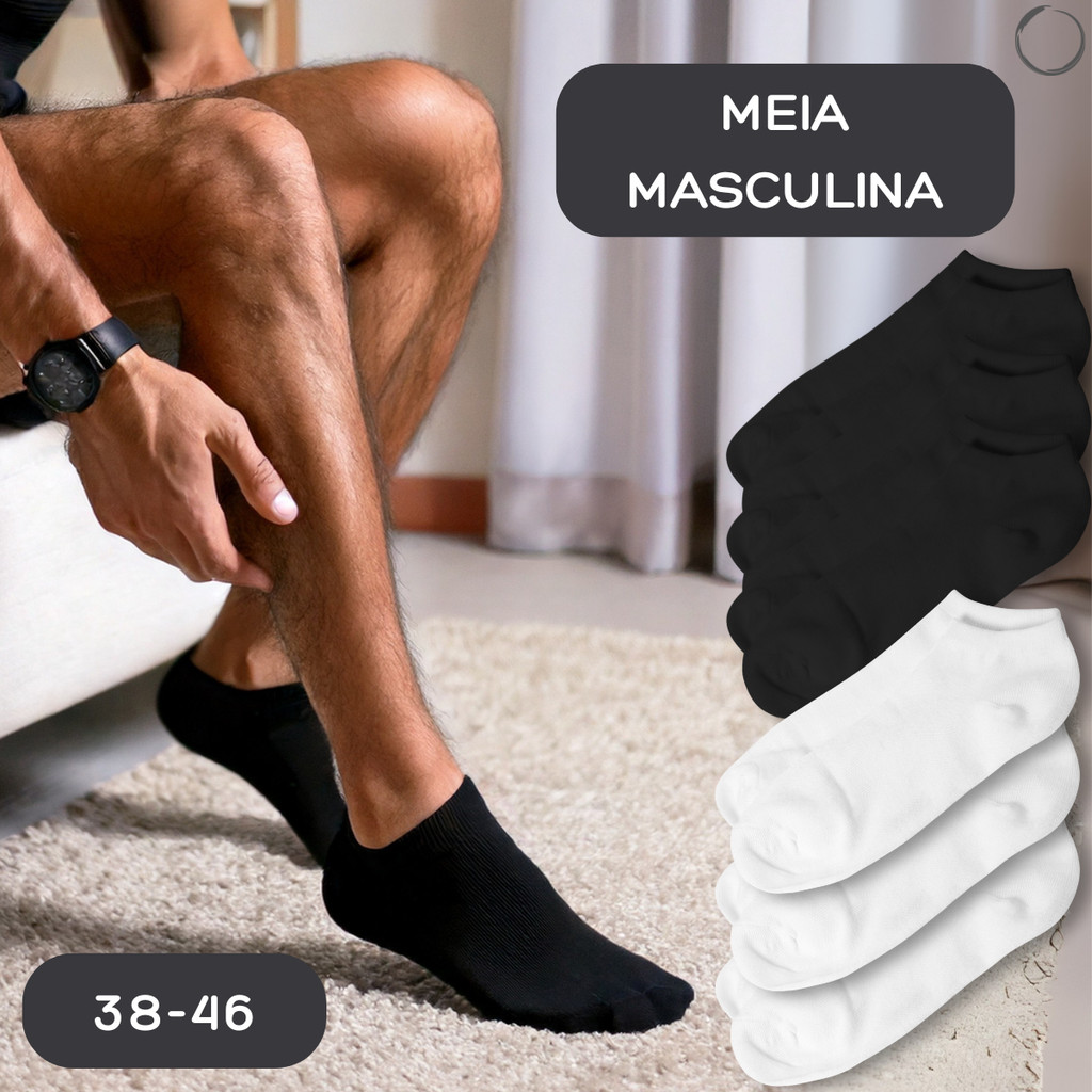 Kit Até 12 Pares Meia Masculina Soquete Curto Tornozelo Respiravel