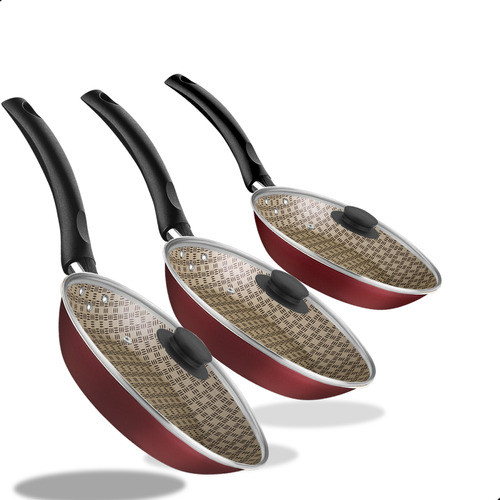 Jogo 3 Frigideiras tramontina antiaderente com tampa de vidro em Oferta na Shopee