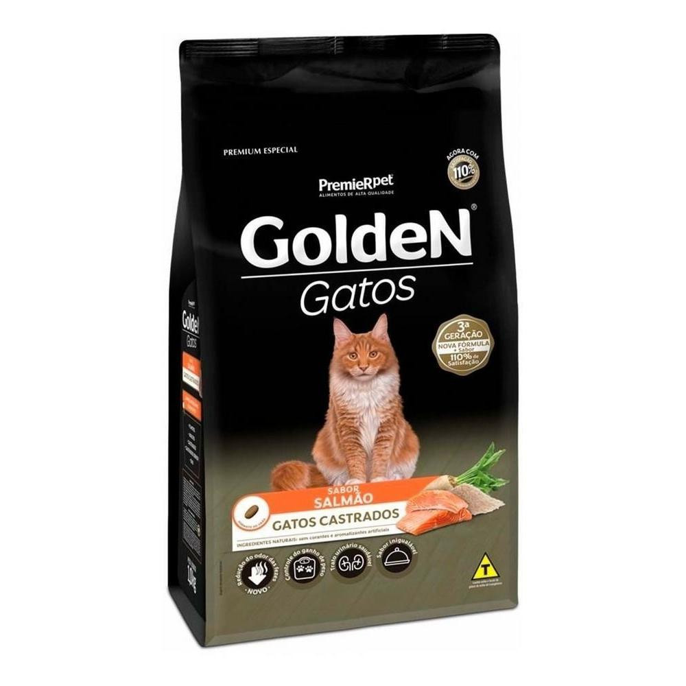 Ração pra Gatos Castrados Sabor Salmão 3kg Golden em Oferta na Shopee