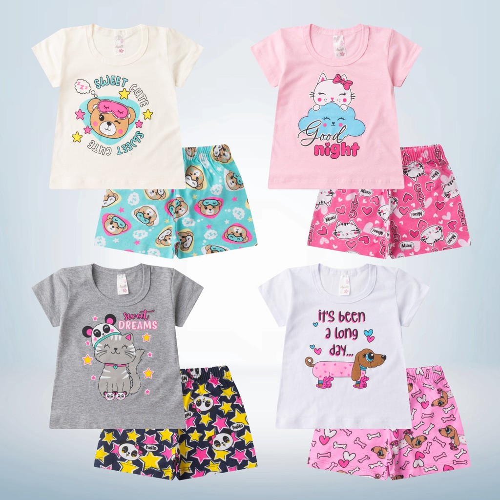 Pijama Menina Infantil Meia Malha Estampado detalhes Brilha no Escuro - Ultimas Peças 4, 6 e 8