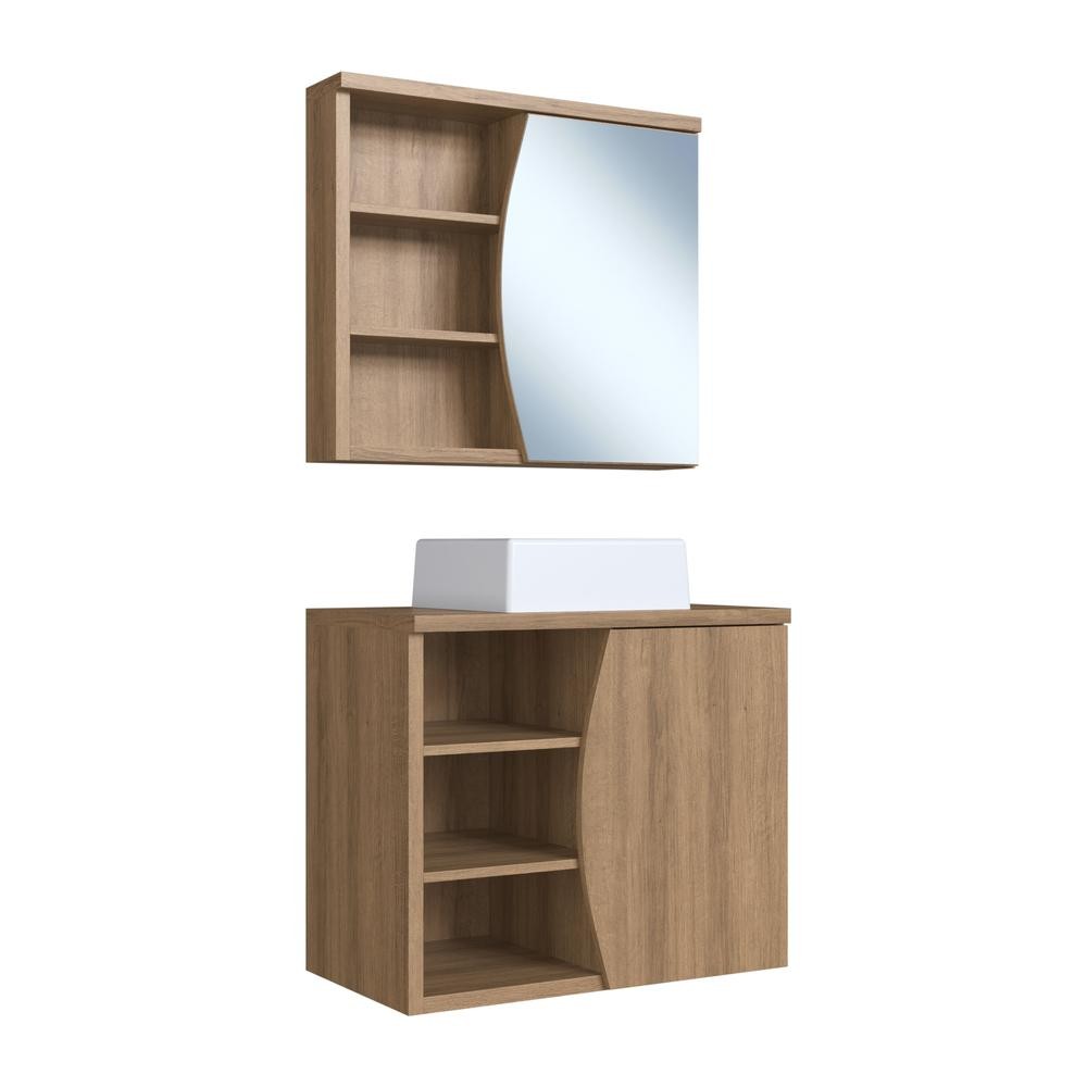 Gabinete de Banheiro 70cm com Cuba e Espelheira 2 Portas Mel Laura CJ9680 - Faema Móveis em Oferta na Shopee