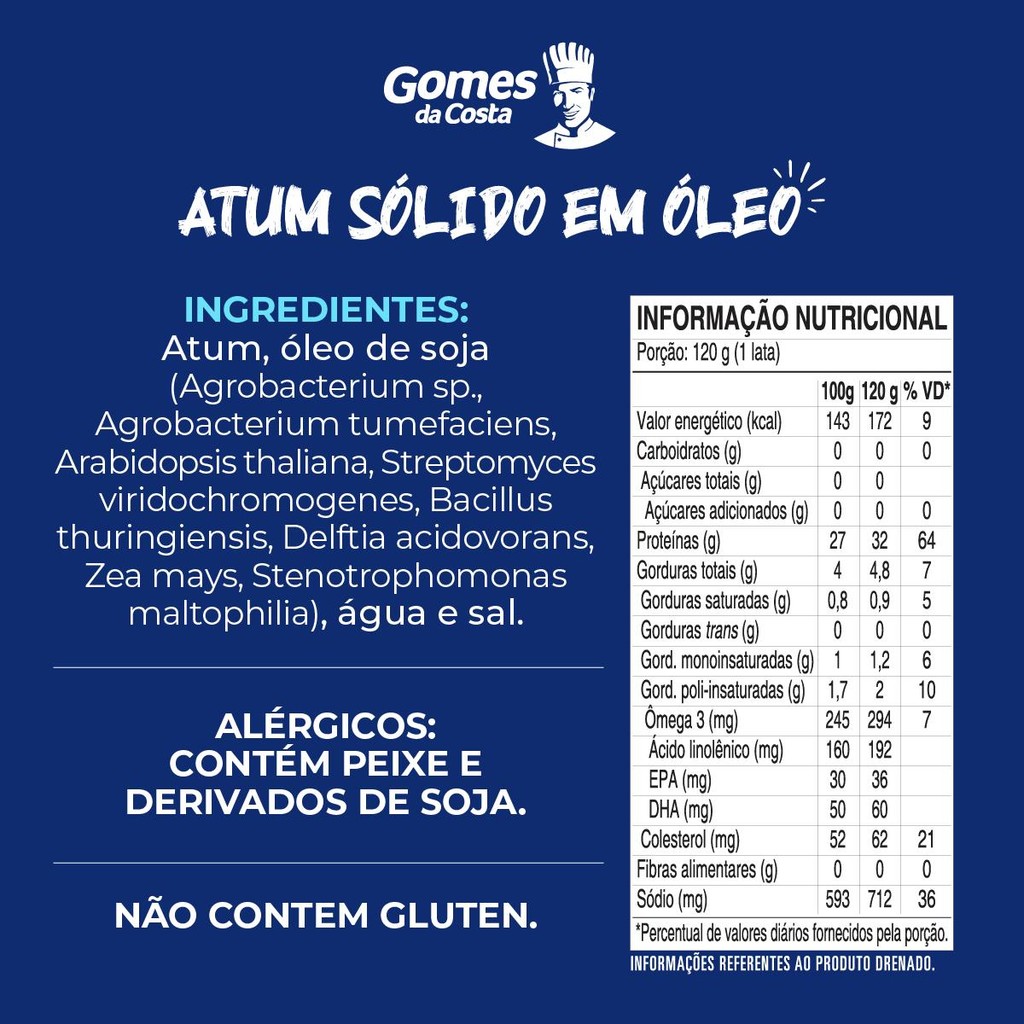 Kit 3 UN - Atum Sólido em Óleo - 170g - Gomes da Costa