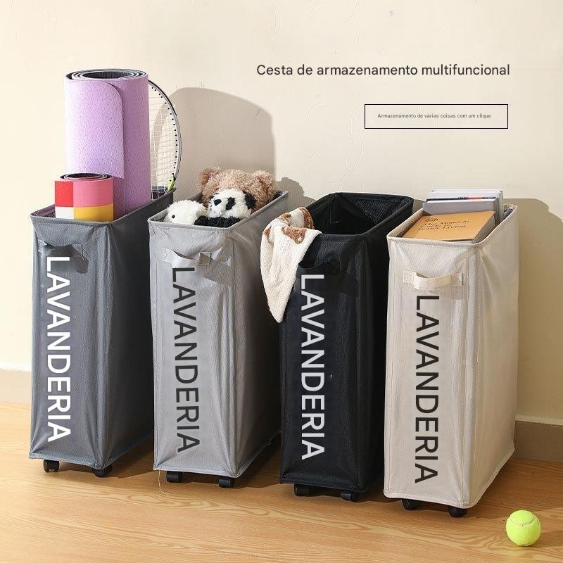 Cesto De Roupa Suja Fino Com Rodas Universais Canto Dobrável Em Tecido Oxford Organizador De Roupas Sujas