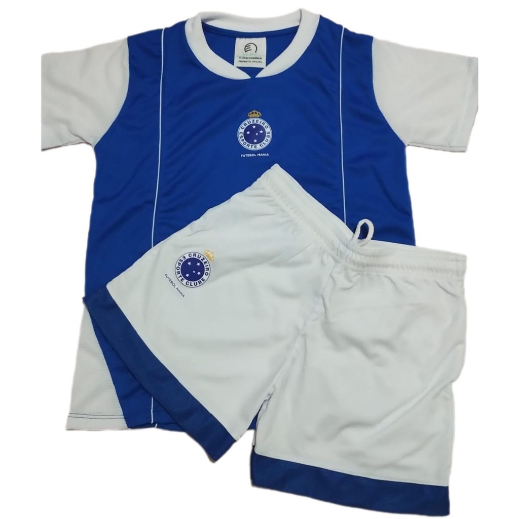 Conjunto Infantil Camiseta e Short Futebol Mania - Cruzeiro - Gola Branca REF: 253H