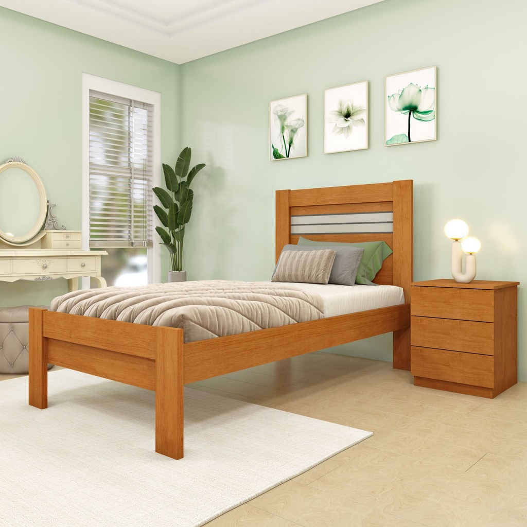 Cama Solteiro 100% MDF Safira Cinamomo em Oferta na Shopee