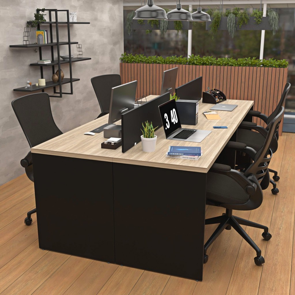 Estação de Trabalho Mesa Plataforma Escritório 1200x600 4 Lugares Carvalho/Preto em Oferta na Shopee