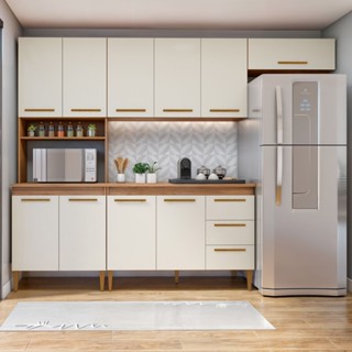 Cozinha Completa 10 Portas 3 Gavetas Atenas  Nature/Off White em Oferta na Shopee