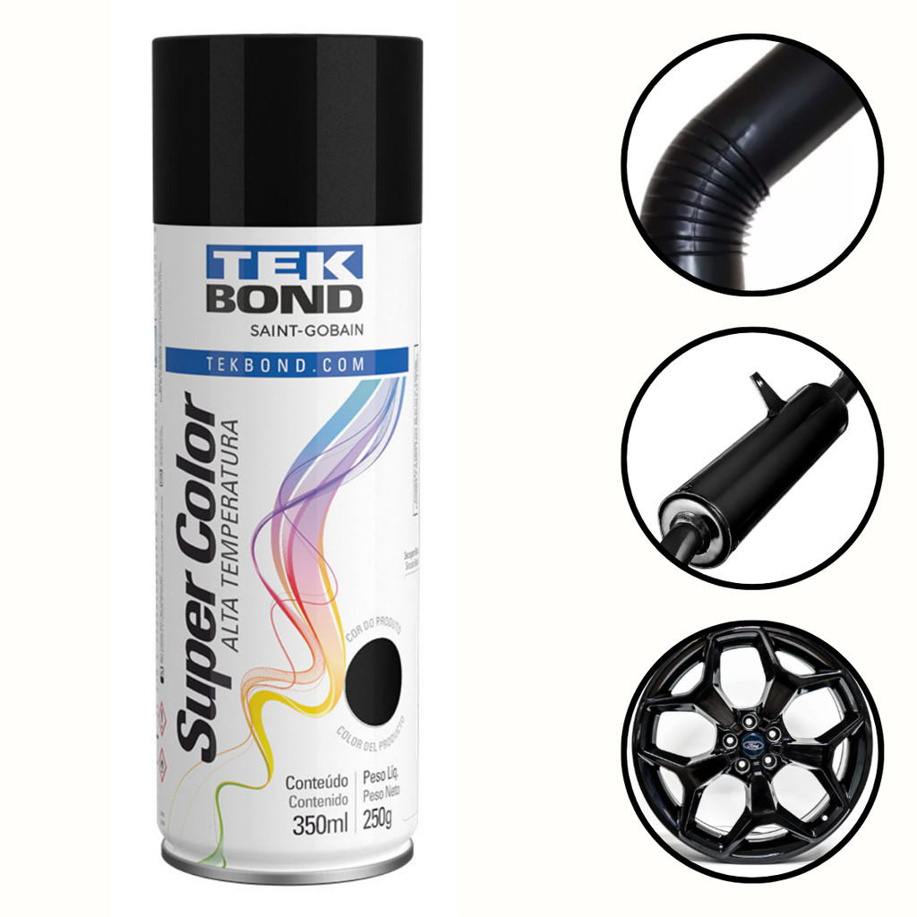 Imagem Tinta Spray Aerossol Aluminio ou Preto ou Preto Fosco De Alta Temperatura 350Ml / 250G Tekbond