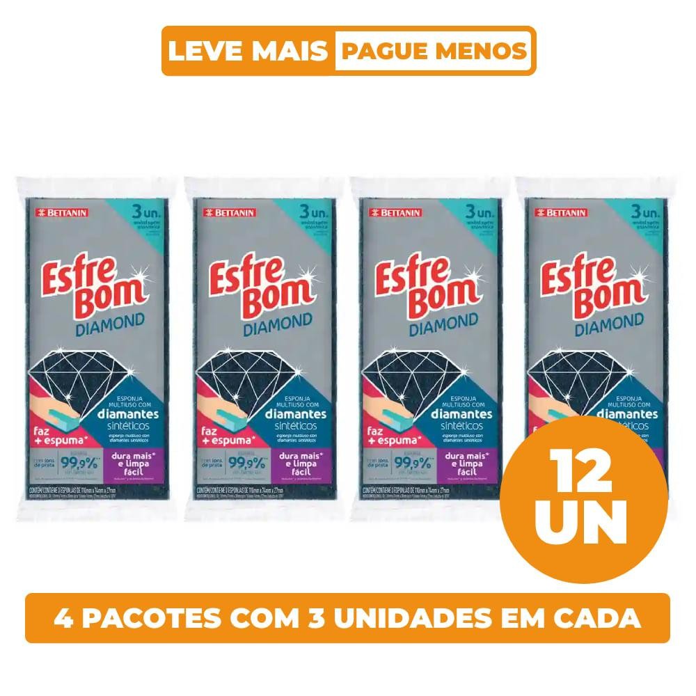 Kit 12 Esponjas Multiuso Diamond EsfreBom Bettanin em Oferta na Shopee