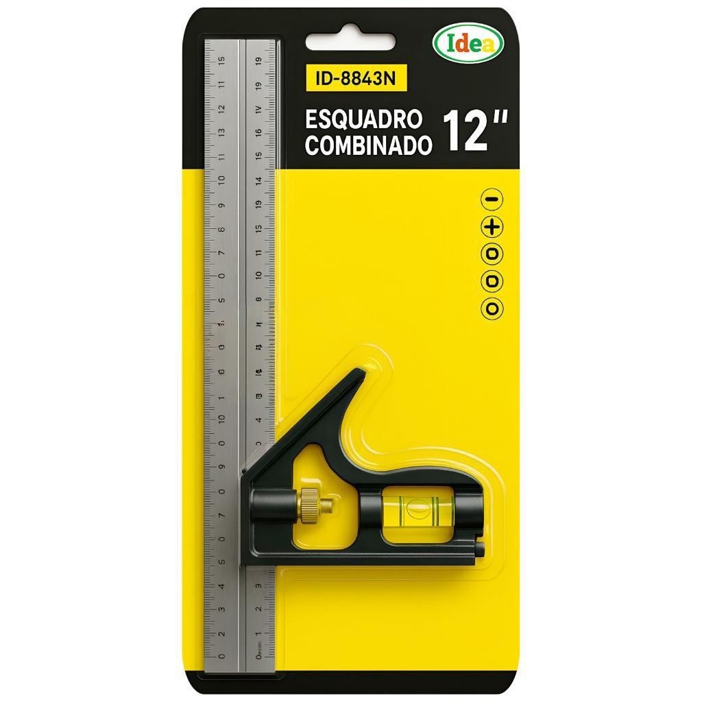Esquadro Combinado 12" com Régua de Aço e Nível – Idea ID-8843N
