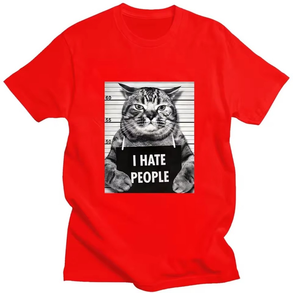 Camiseta I Hate People Meow Gato Camisa Rua Casuais Unissex Envio Imediato Moda Engraçado Indireta