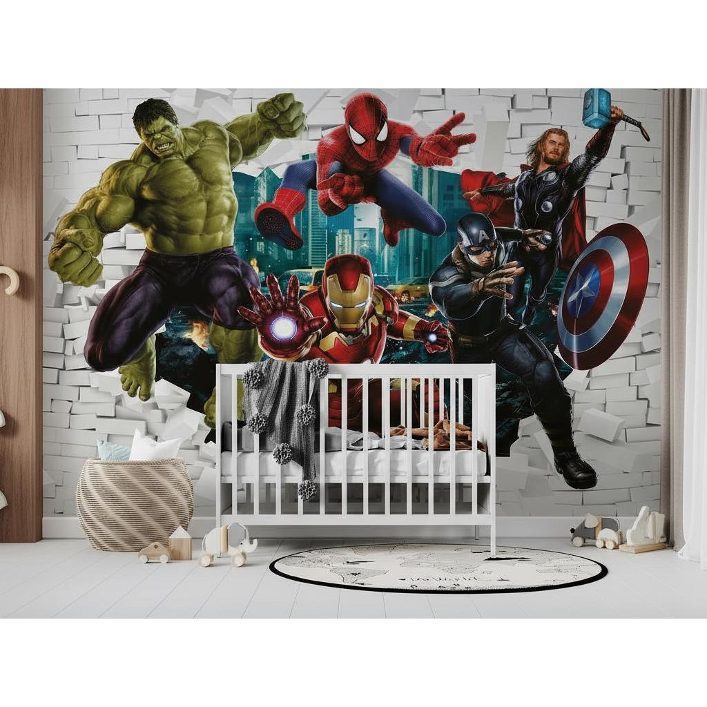 Adesivo De Parede 3d Vingadores Quebrando Parede M2