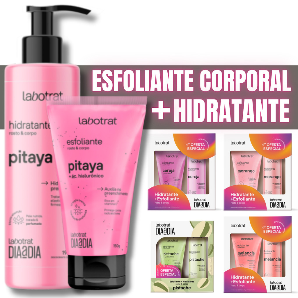 Esfoliante corpo e rosto kit com hidrante corporal pele renovada e hidratada
