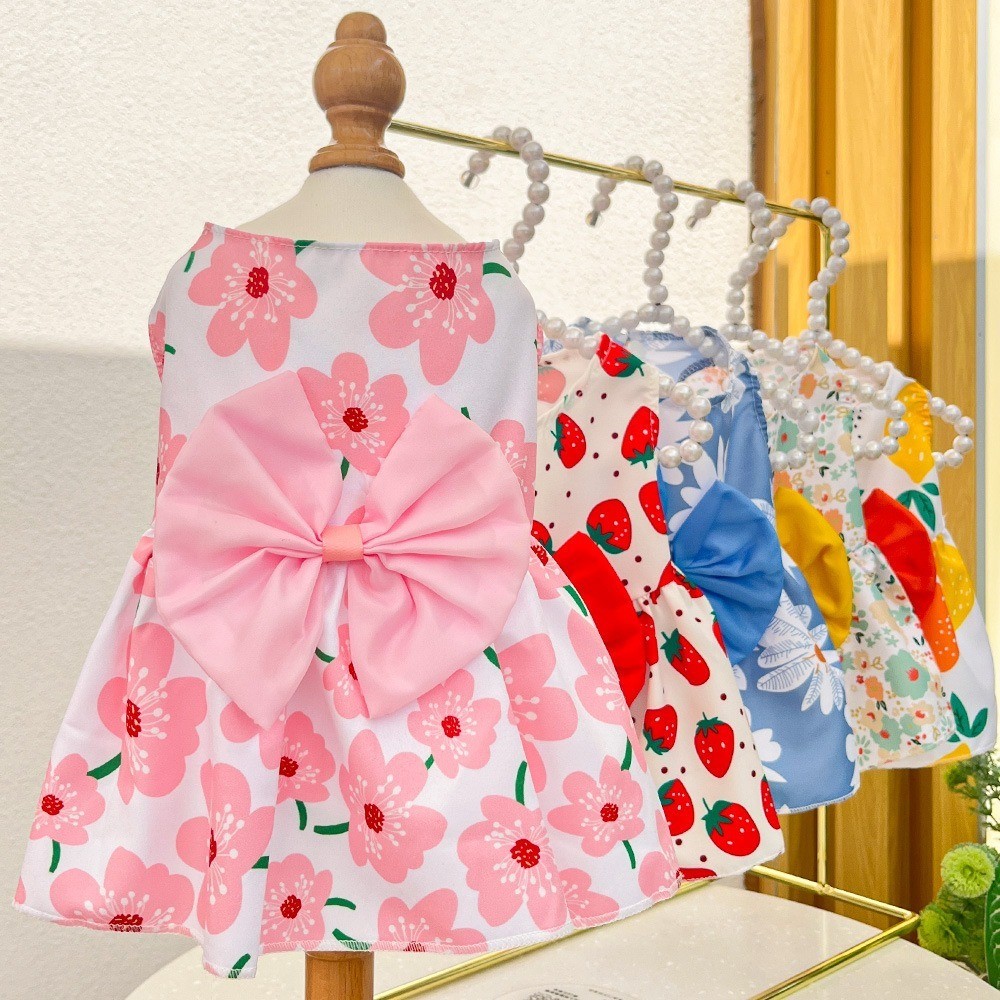 Vestido Floral De Princesa Para Cachorro , Saia Fofa E Gato , Roupas De Verão Animais De Estimação