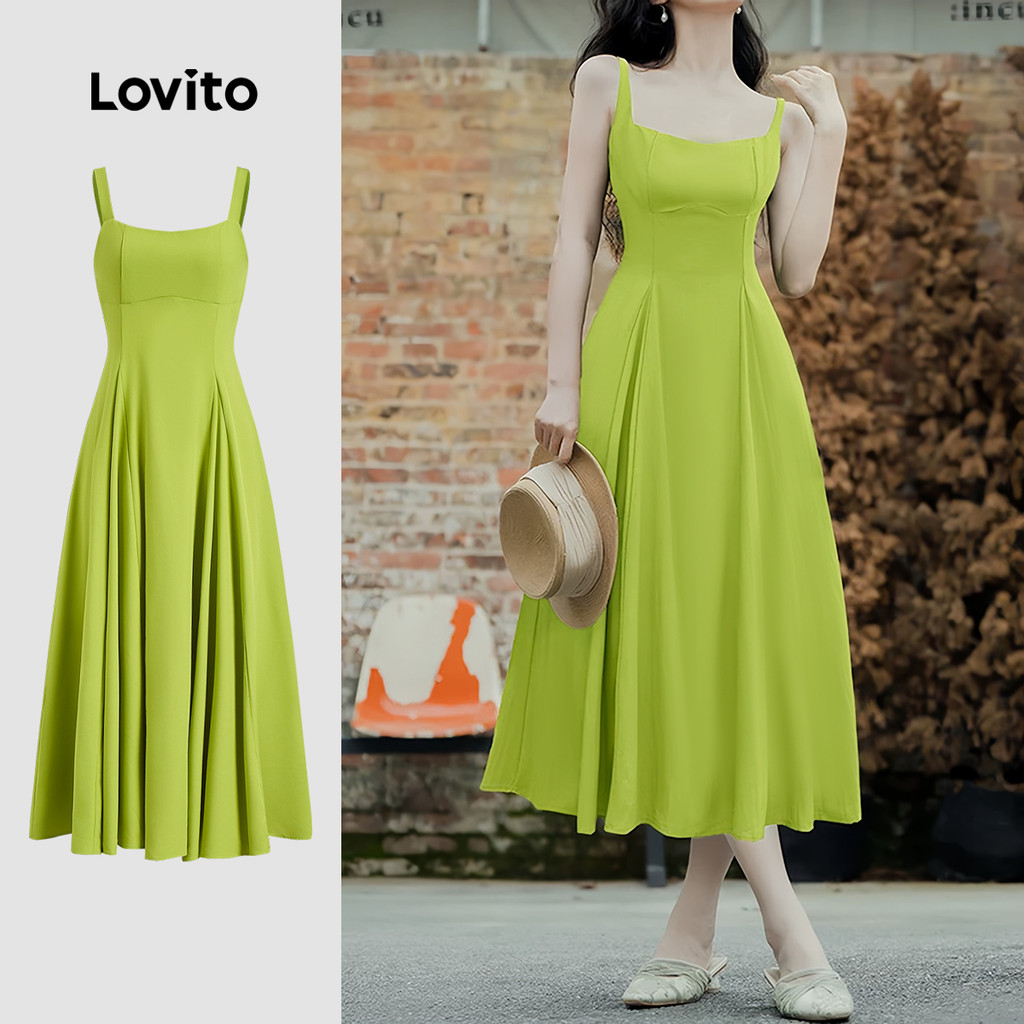 Lovito Vestido Casual de estrutura lisa retrô Morandi Color Series para mulheres L132ED147 em Oferta na Shopee