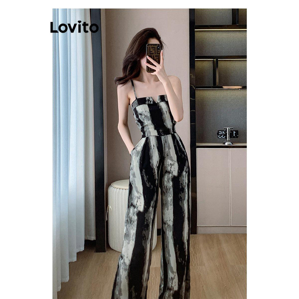 Detalhes do Lovito Macacão Casual Com Estampa De Plantas Em Jacquard E Babados Verão/primavera Para Mulheres LNE70803