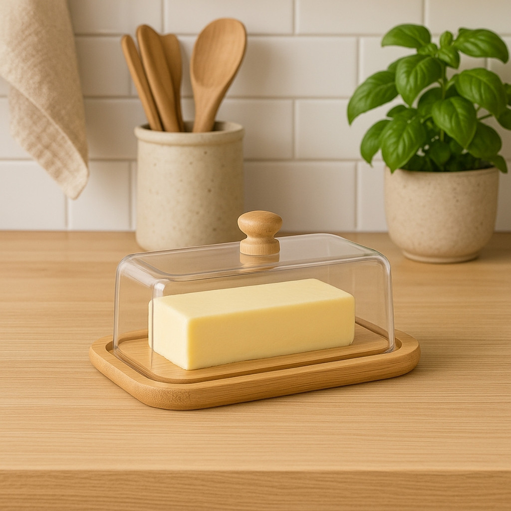 Manteigueira Porta Manteiga de Bambu Com Tampa Acrílica Mesa Posta Gourmet Elegante Café da Manhã em Oferta na Shopee