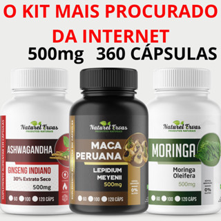 KIT 1 LEPIDIUM - 1 ASHWAGANDHAA - MORINGA+ = 360 CÁPSULAS 500Mg Natural em Oferta na Shopee