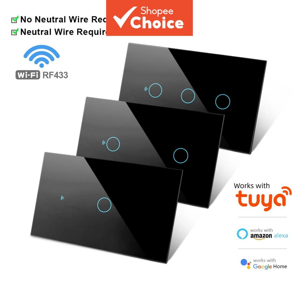 RF433 US Interruptor de Parede Inteligente WiFi Compatível com Tuya Fio Neutro Sensor de Toque LED Luz Interruptores