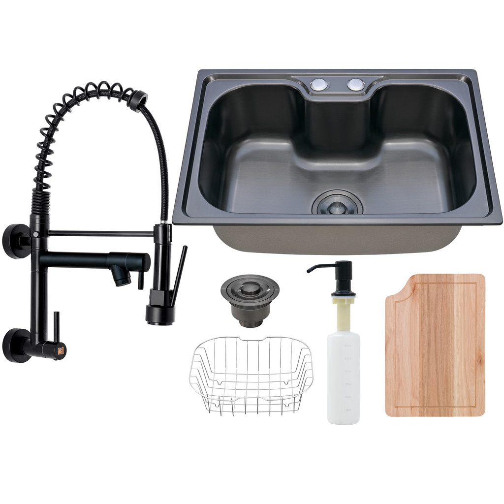 Kit Cuba Cozinha Gourmet Inox Tábua C/ Torneira Parede Preta