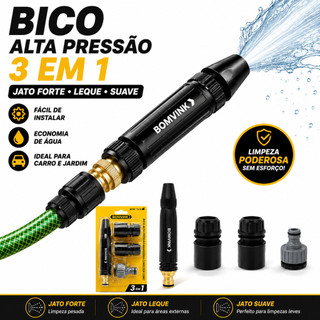 Kit 3 Em 1 Bico Alta Pressão Para Mangueira + Conector Top