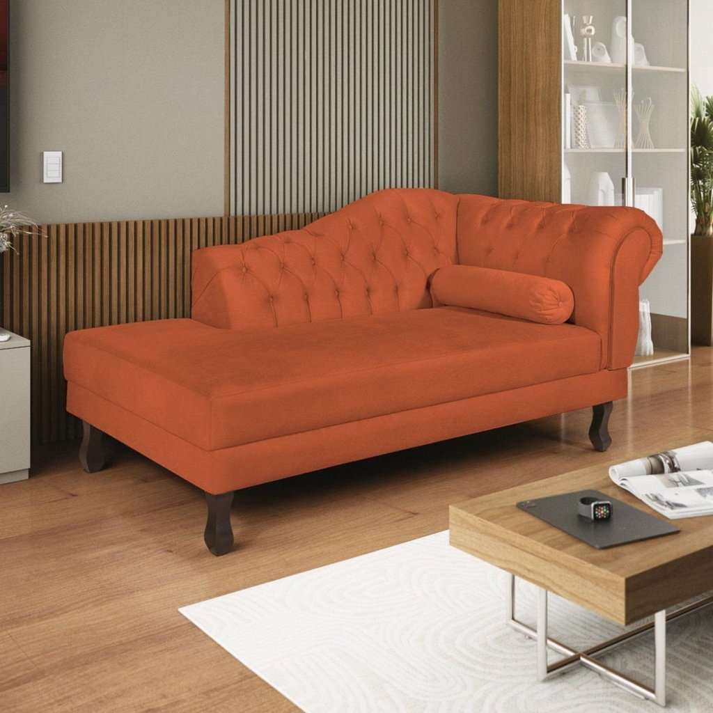 Diva Recamier Dora 185cm Lado Esquerdo Suede Laranja Terracota Suede Terracota