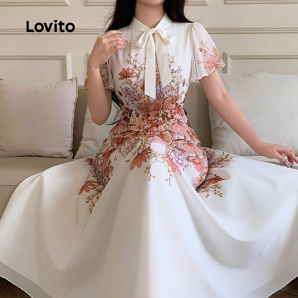 Lovito Floral Elegante Vestido com cadarço vestido primavera/verão para mulheres Bordado LK3LD408 · foto 2