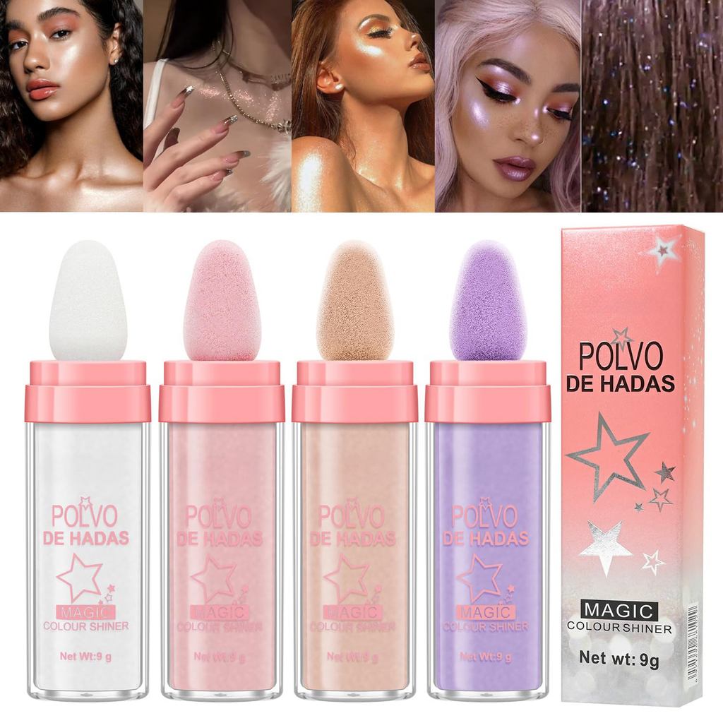URQT4 Pó Iluminador Colorido Fairy Dust - Pó Perolado para Modelagem Corporal e Clavícula, adequado para rosto e olhos,