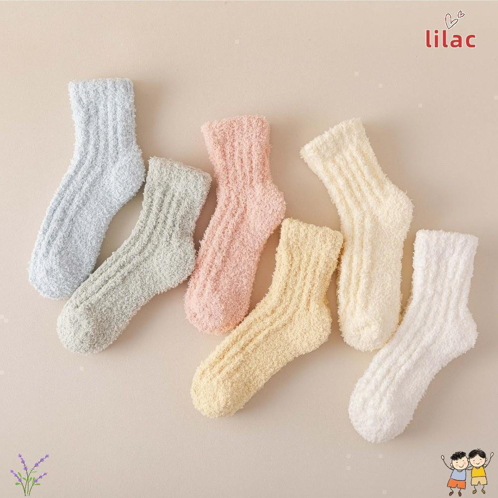 LILAC 1/4 Pares De Meias De Algodão , Quentes De Veludo Coral De Inverno Chão Fofas De Cor Sólida Espessadas Masculinas