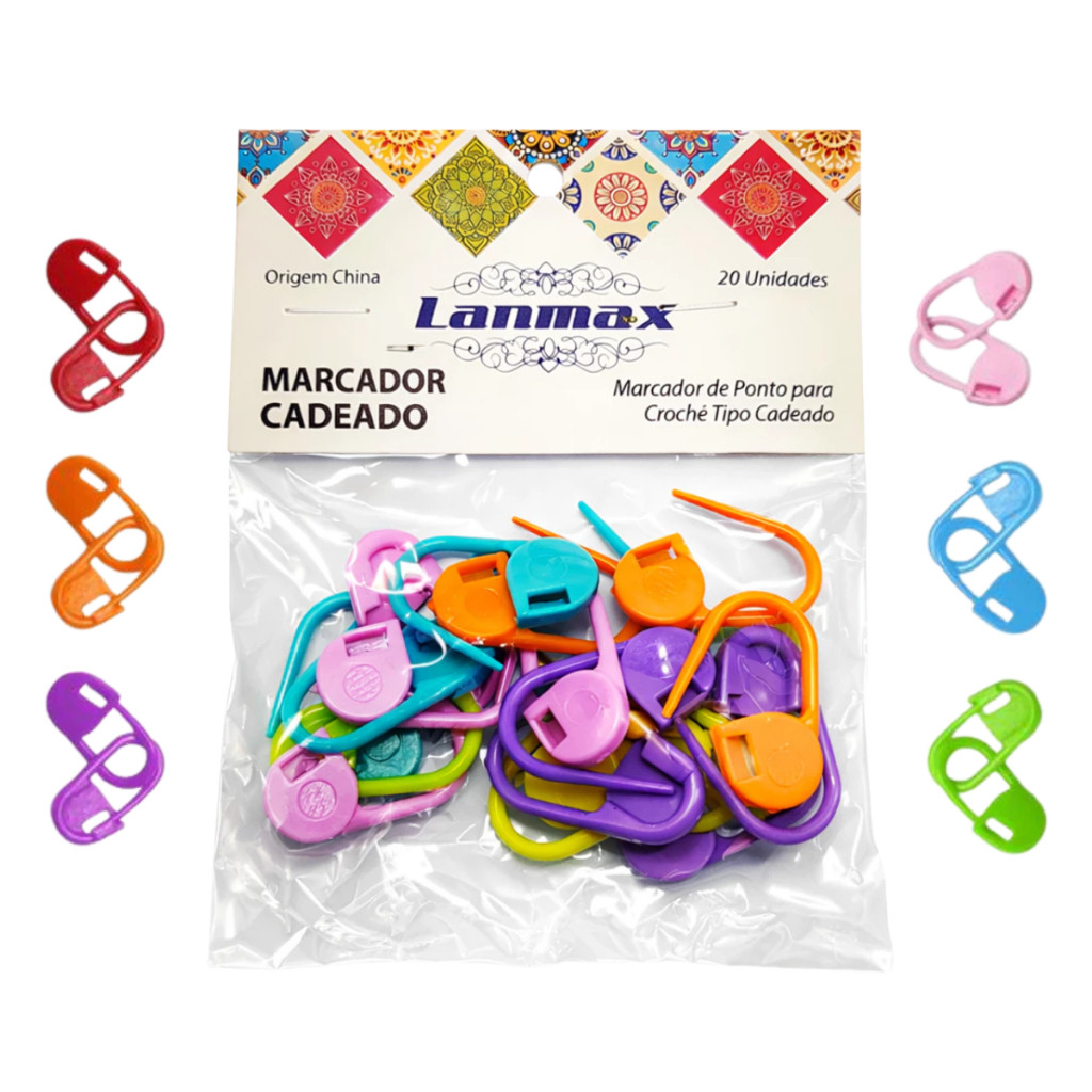 Marcador de Ponto Cadeado para Crochê Tricô 20 Unidades - Lanmax