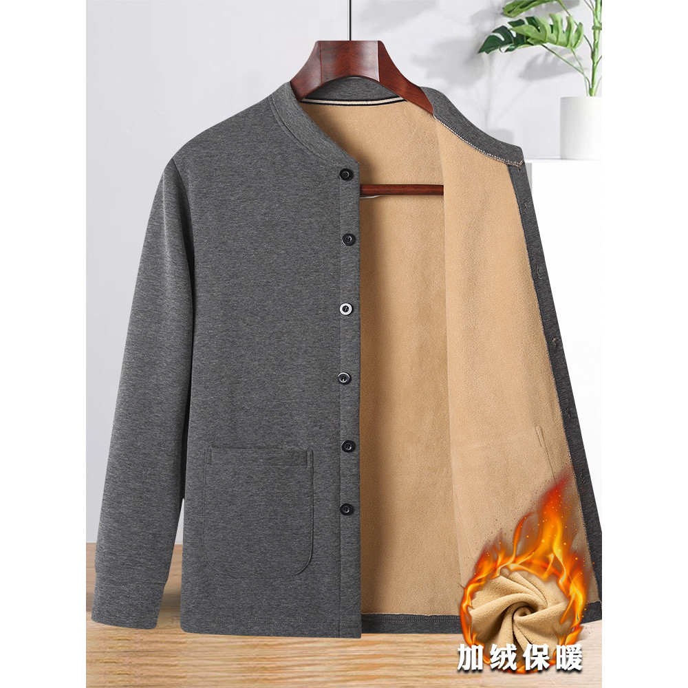 Pai outono inverno forro de lã engrossado Cardigan homens de meia-idade roupas superiores quentes de meia-idade idosos