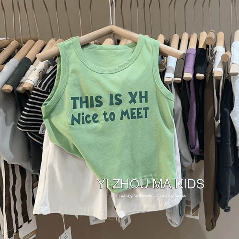 Verão crianças moda moda sem mangas camiseta 0-6 anos de idade meninos meninas estilo coreano All-Match carta impressa c