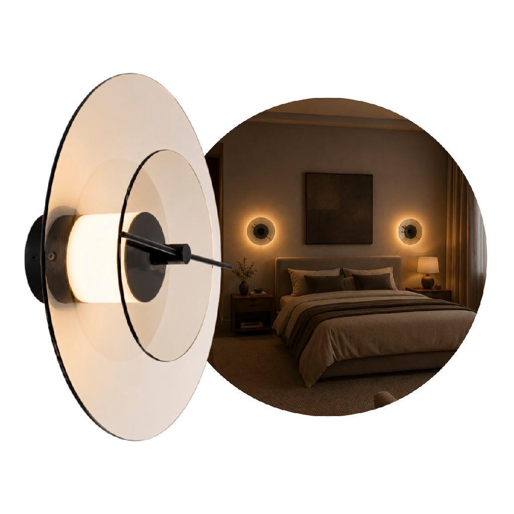 Arandela Aurora LED 6W 2700K Fumê Preta Luminaria Parede Decorativa Bella Ø32cm ST3313